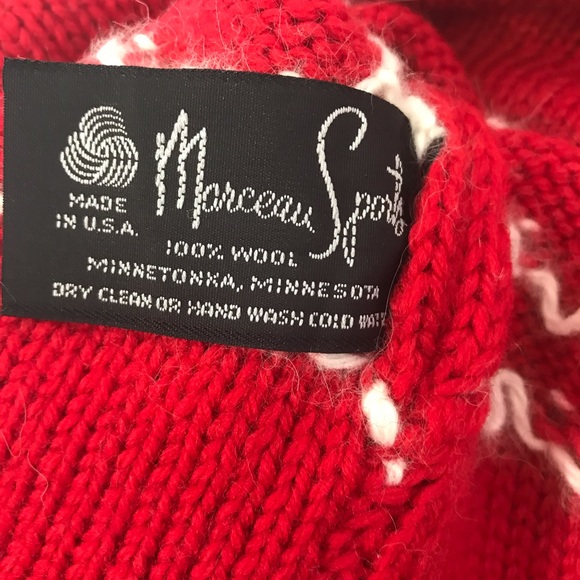 Vtg 80s Marceau pom-pom wool hat hearts winter red - Picture 6 of 8